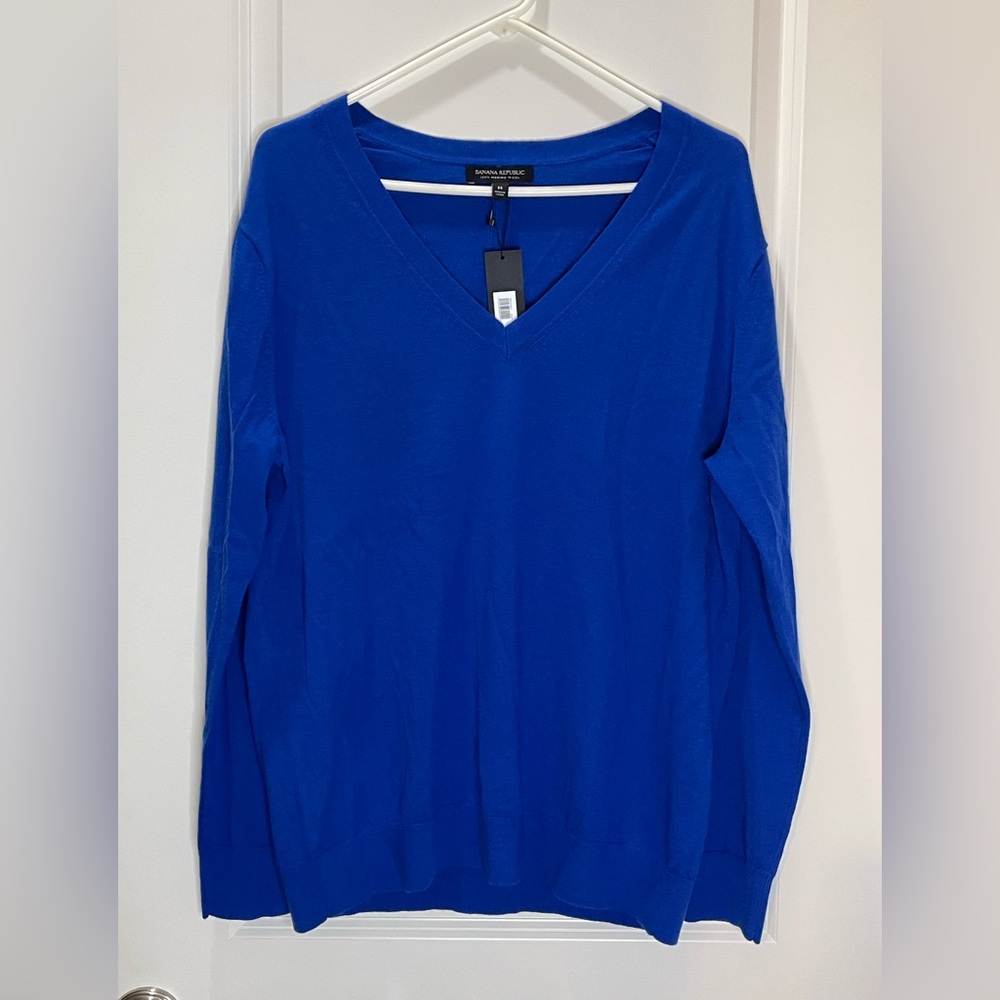 NWT Banana Republic Men’s Sweater Soft Merino Wool Royal Blue Lightweight M
